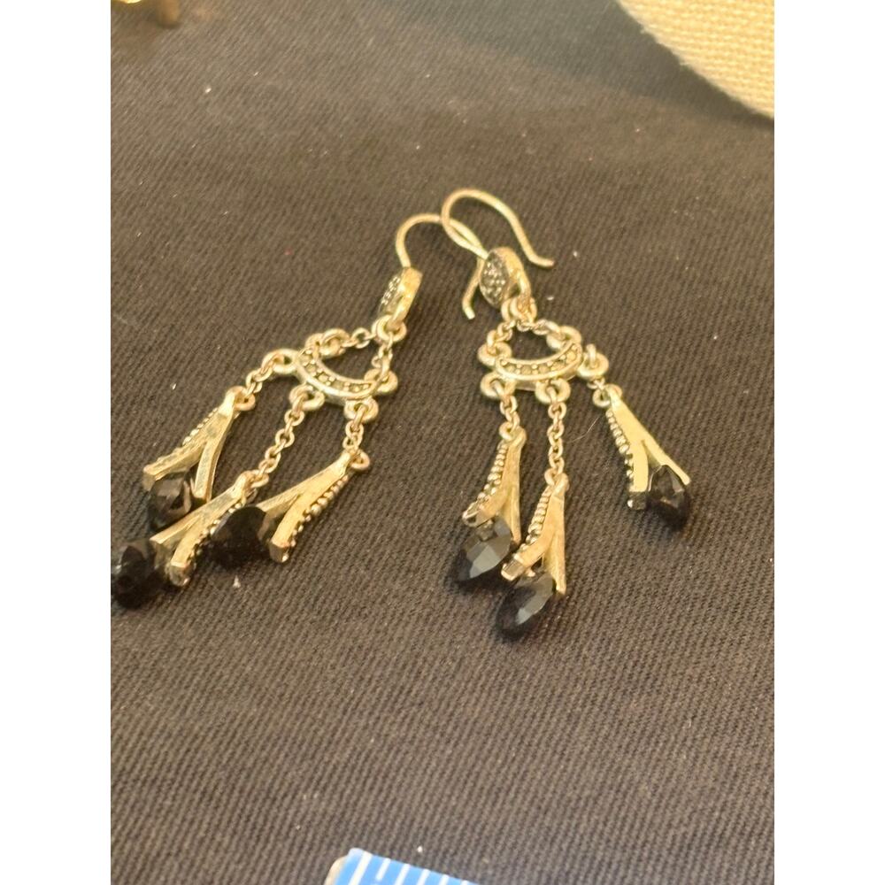 Vintage Monet Black Glass Fringe Drop Earrings